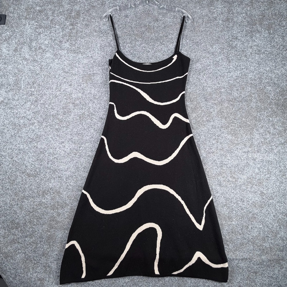 Rihoas Mermaid Hem Knit Midi Dress Womens L Black Wave Bodycon‎ Slim Fit Stretch